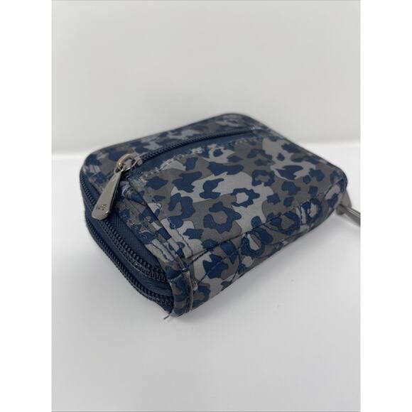 LUG Splits Wallet Quilted Accordion Double Zip RFID Wallet Leopard Blue Gray - Picture 3 of 11